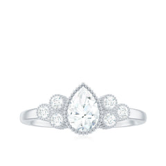 5X7mm Pear Shaped Moissanite Classic Engagement Ring with Beaded Details
