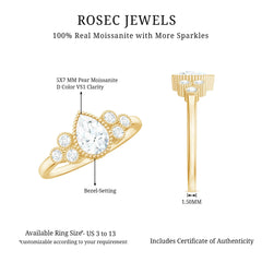 5X7mm Pear Shaped Moissanite Classic Engagement Ring with Beaded Details