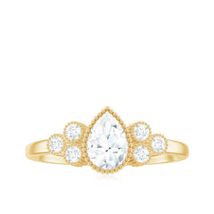 5X7mm Pear Shaped Moissanite Classic Engagement Ring with Beaded Details