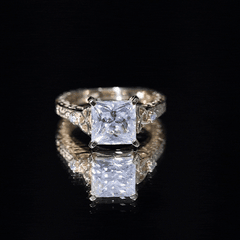 Antique Style Princess Cut Moissanite Solitaire Celtic Knot Ring in Gold