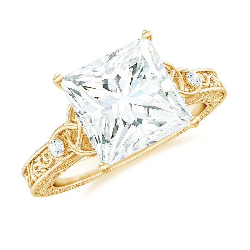 Antique Style Princess Cut Moissanite Solitaire Celtic Knot Ring in Gold