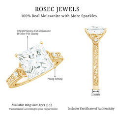 Antique Style Princess Cut Moissanite Solitaire Celtic Knot Ring in Gold