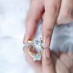Antique Style Princess Cut Moissanite Solitaire Celtic Knot Ring in Gold