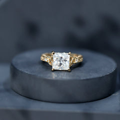 Antique Style Princess Cut Moissanite Solitaire Celtic Knot Ring in Gold