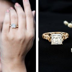 Antique Style Princess Cut Moissanite Solitaire Celtic Knot Ring in Gold