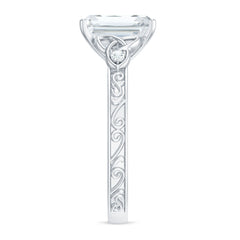 7X9 mm Emerald Cut Moissanite Solitaire Celtic Ring with Engraved Shank