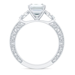 7X9 mm Emerald Cut Moissanite Solitaire Celtic Ring with Engraved Shank