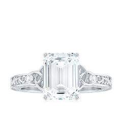 7X9 mm Emerald Cut Moissanite Solitaire Celtic Ring with Engraved Shank