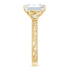 7X9 mm Emerald Cut Moissanite Solitaire Celtic Ring with Engraved Shank