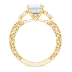 7X9 mm Emerald Cut Moissanite Solitaire Celtic Ring with Engraved Shank
