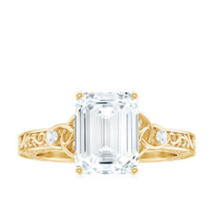 7X9 mm Emerald Cut Moissanite Solitaire Celtic Ring with Engraved Shank