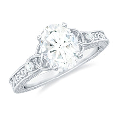 6x8mm Oval Cut Moissanite Celtic Engagement Ring with Engraving Details