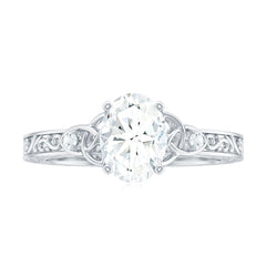 6x8mm Oval Cut Moissanite Celtic Engagement Ring with Engraving Details