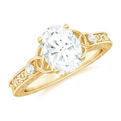 6x8mm Oval Cut Moissanite Celtic Engagement Ring with Engraving Details