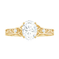 6x8mm Oval Cut Moissanite Celtic Engagement Ring with Engraving Details