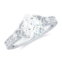 6X8 MM Certified Moissanite Teardrop Solitaire Engagement Ring with Engraved Shank