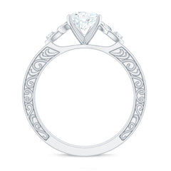 6X8 MM Certified Moissanite Teardrop Solitaire Engagement Ring with Engraved Shank