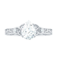 6X8 MM Certified Moissanite Teardrop Solitaire Engagement Ring with Engraved Shank