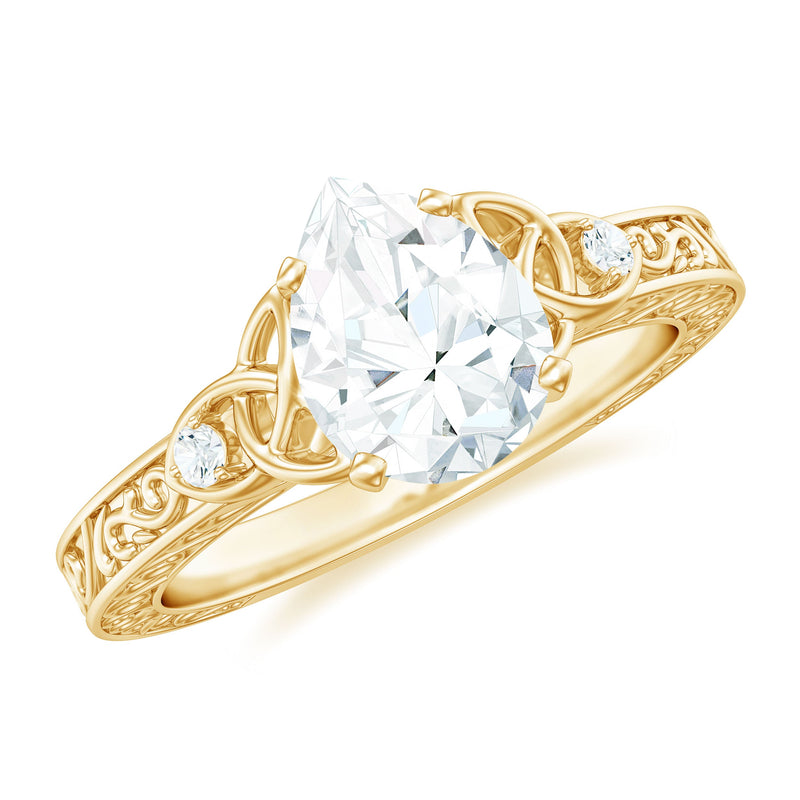 6X8 MM Certified Moissanite Teardrop Solitaire Engagement Ring with Engraved Shank