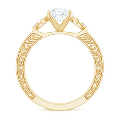6X8 MM Certified Moissanite Teardrop Solitaire Engagement Ring with Engraved Shank