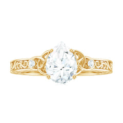 6X8 MM Certified Moissanite Teardrop Solitaire Engagement Ring with Engraved Shank