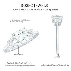 6X8 mm Princess Cut Moissanite Solitaire Engagement Ring