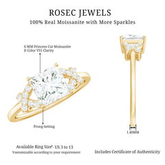 6X8 mm Princess Cut Moissanite Solitaire Engagement Ring