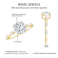 Certified Cushion Cut Moissanite Huge Engagement Ring