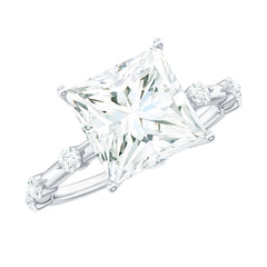 8X8 MM Princess Cut Certified Moissanite Solitaire Engagement Ring