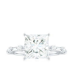 8X8 MM Princess Cut Certified Moissanite Solitaire Engagement Ring