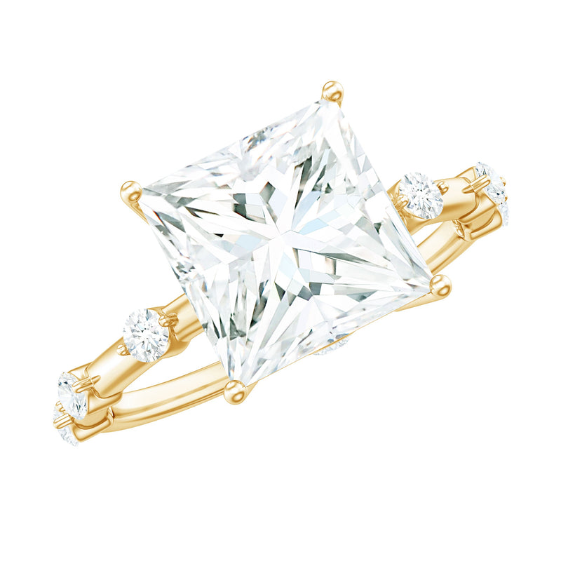 8X8 MM Princess Cut Certified Moissanite Solitaire Engagement Ring