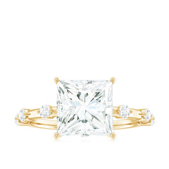 8X8 MM Princess Cut Certified Moissanite Solitaire Engagement Ring