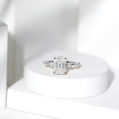 Emerald Cut Moissanite Large Engagement Ring With Certificate