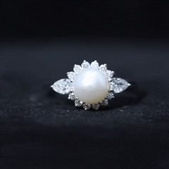 Classic Freshwater Pearl Halo Engagement Ring with Diamond
