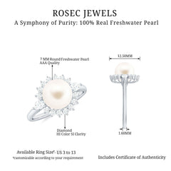 Classic Freshwater Pearl Halo Engagement Ring with Diamond