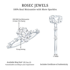 Certified 6X8 MM Oval Moissanite Solitaire Engagement Ring