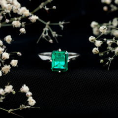 8X10 MM Octagon Lab Grown Emerald Solitaire Engagement Ring