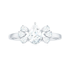 Certified Moissanite Pear Shape Engagement Ring with Trio