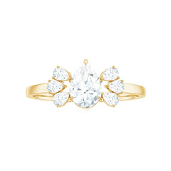 Certified Moissanite Pear Shape Engagement Ring with Trio
