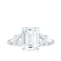 7x9mm Emerald Cut Certified Moissanite Solitaire Engagement Ring