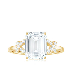 7x9mm Emerald Cut Certified Moissanite Solitaire Engagement Ring