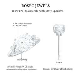 8X8mm Cushion Cut Moissanite Solitaire Engagement Ring for Women