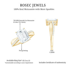 7x9mm Emerald Cut Moissanite Solitaire Classic Engagement Ring