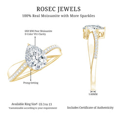6X8 MM Pear Shape Moissanite Solitaire Engagement Ring