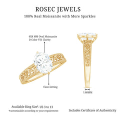 6X8mm Moissanite Oblong Engagement Ring with Filigree Shank