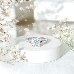 Huge Cushion Cut Moissanite Engagement Ring with Split Shank