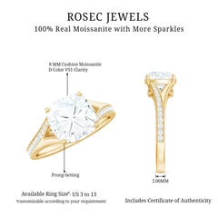 Huge Cushion Cut Moissanite Engagement Ring with Split Shank