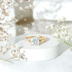 Huge Cushion Cut Moissanite Engagement Ring with Split Shank