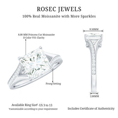8 mm Princess Cut Moissanite Solitaire Engagement Ring with Split Shank