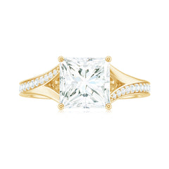 8 mm Princess Cut Moissanite Solitaire Engagement Ring with Split Shank